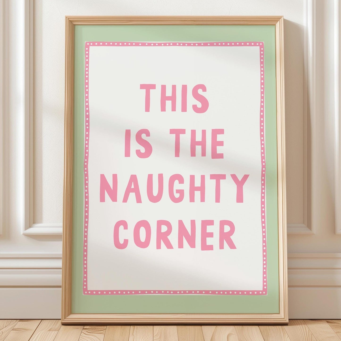 Naughty Corner Art Print Green and Pink Wall Decor