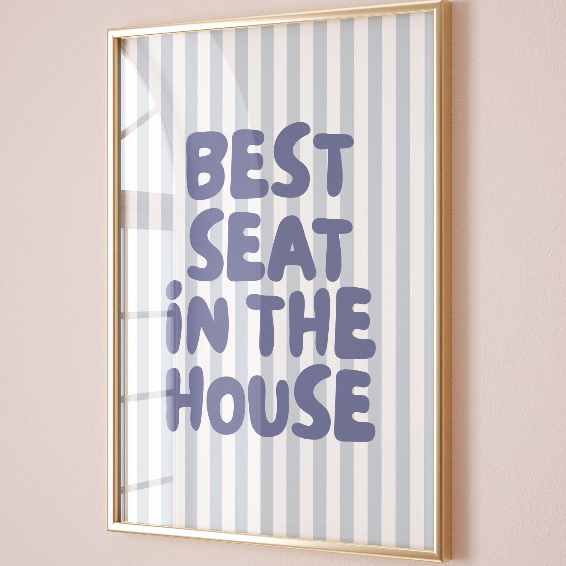 Best Seat In The House Art Print Blue and White Stripey Bathroom Decor