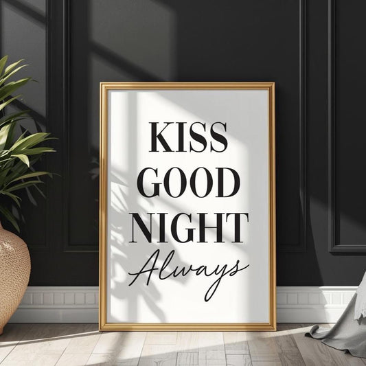 Kiss Good Night Always Art Print White and Black Wall Decor
