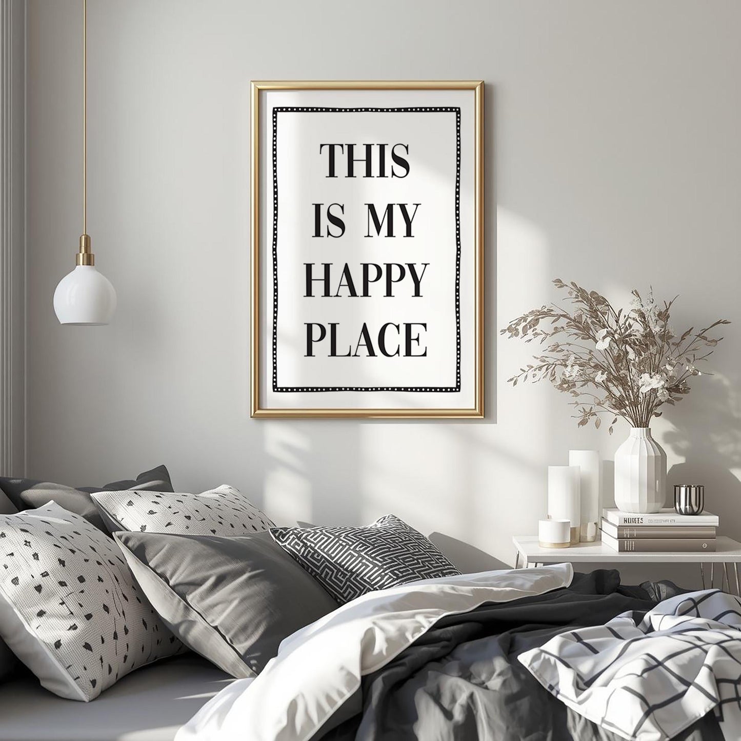 This Is My Happy Place Art Print White and Black Wall Decor