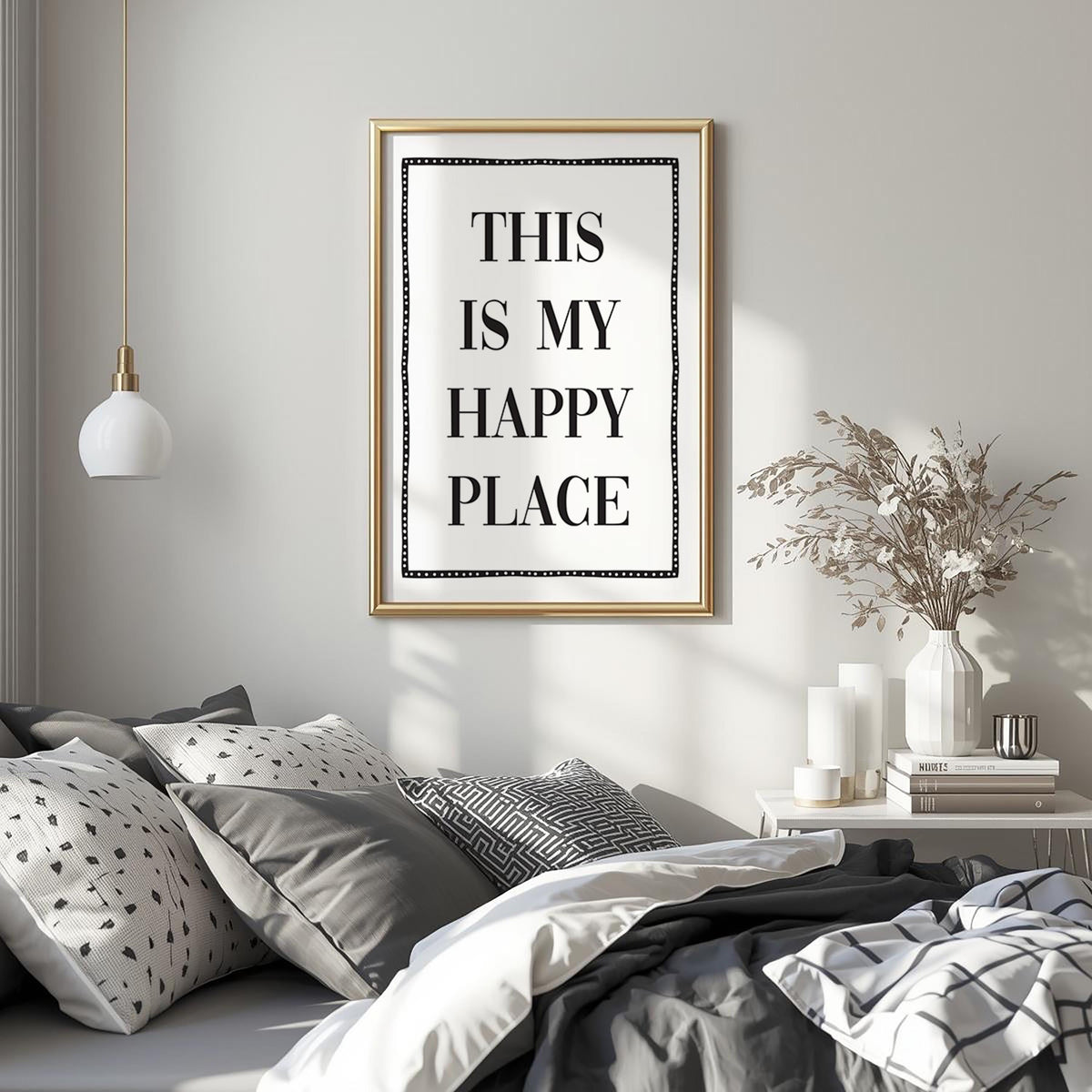 This Is My Happy Place Art Print White and Black Wall Decor