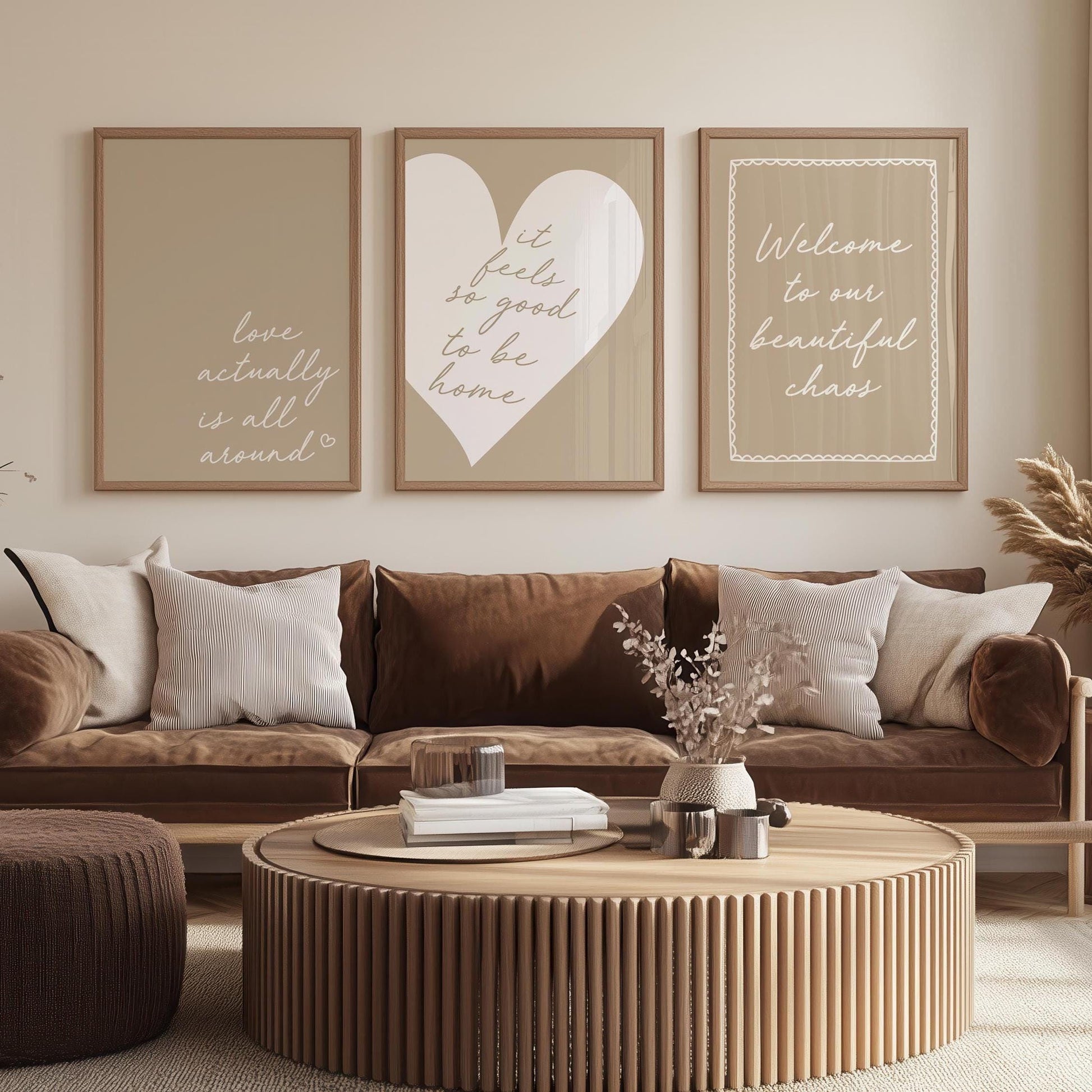 set of three beige typography wall art