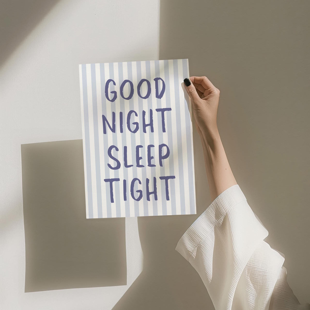 Good Night Sleep Tight Art Print Blue Striped Bedroom Wall Decor