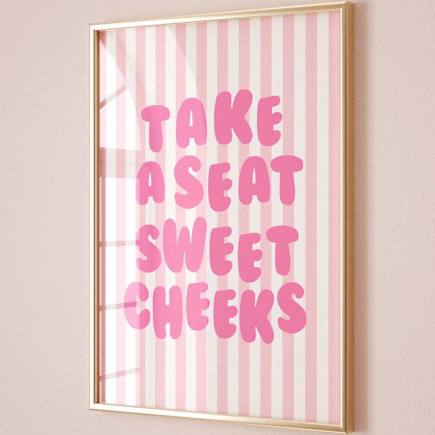 Take a Seat Sweet Cheeks Art Print Pink Stripes Wall Decor