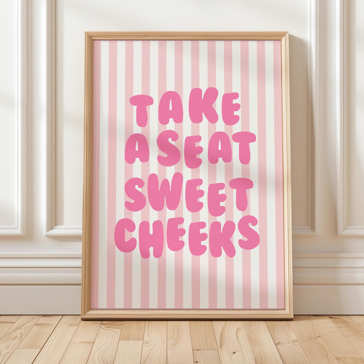 Take a Seat Sweet Cheeks Art Print Pink Stripes Wall Decor
