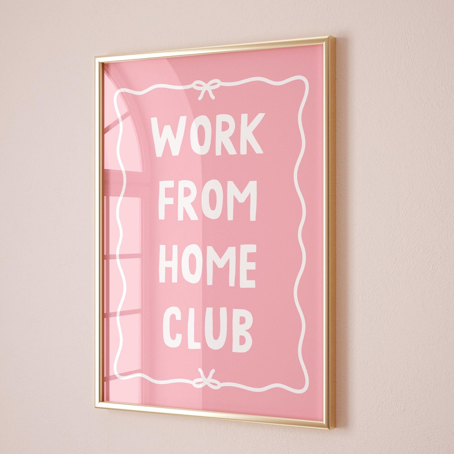 Work From Home Club Art Print Pink and White Wall Decor