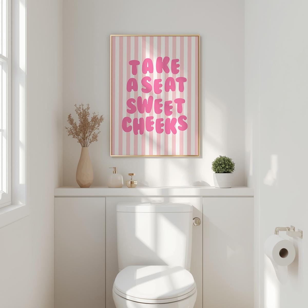 Take a Seat Sweet Cheeks Art Print Pink Stripes Wall Decor