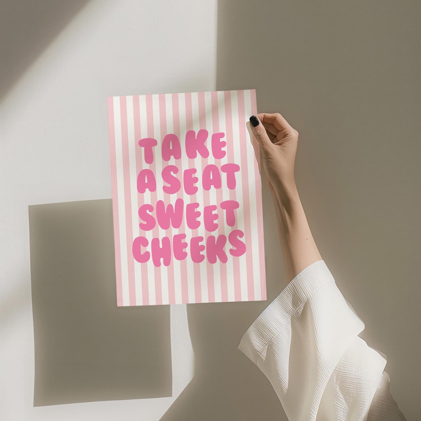 Take a Seat Sweet Cheeks Art Print Pink Stripes Wall Decor