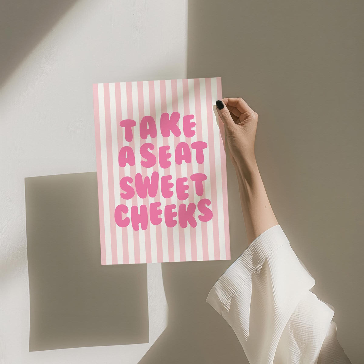 Take a Seat Sweet Cheeks Art Print Pink Stripes Wall Decor
