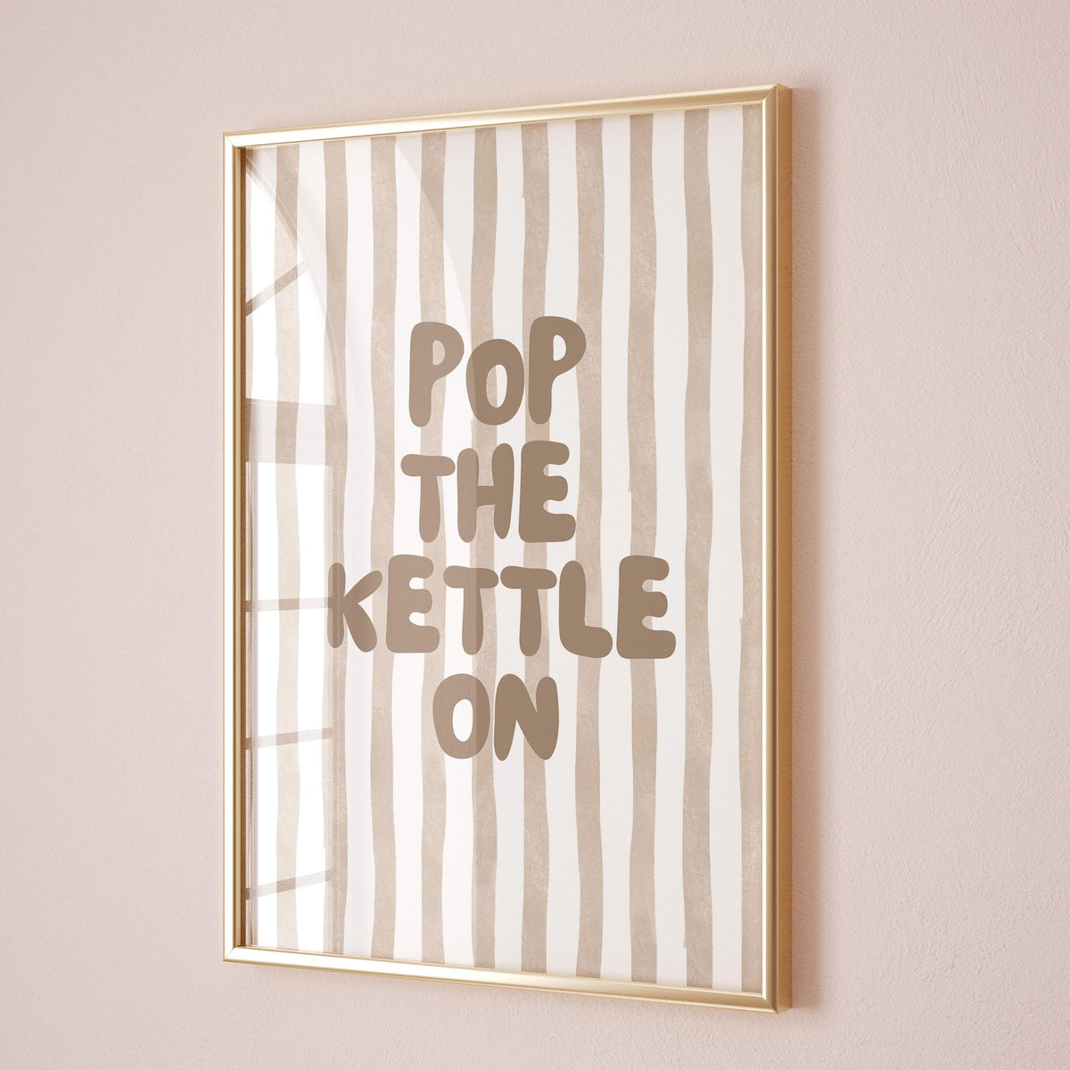 Pop The Kettle On Art Print Beige Striped Wall Decor