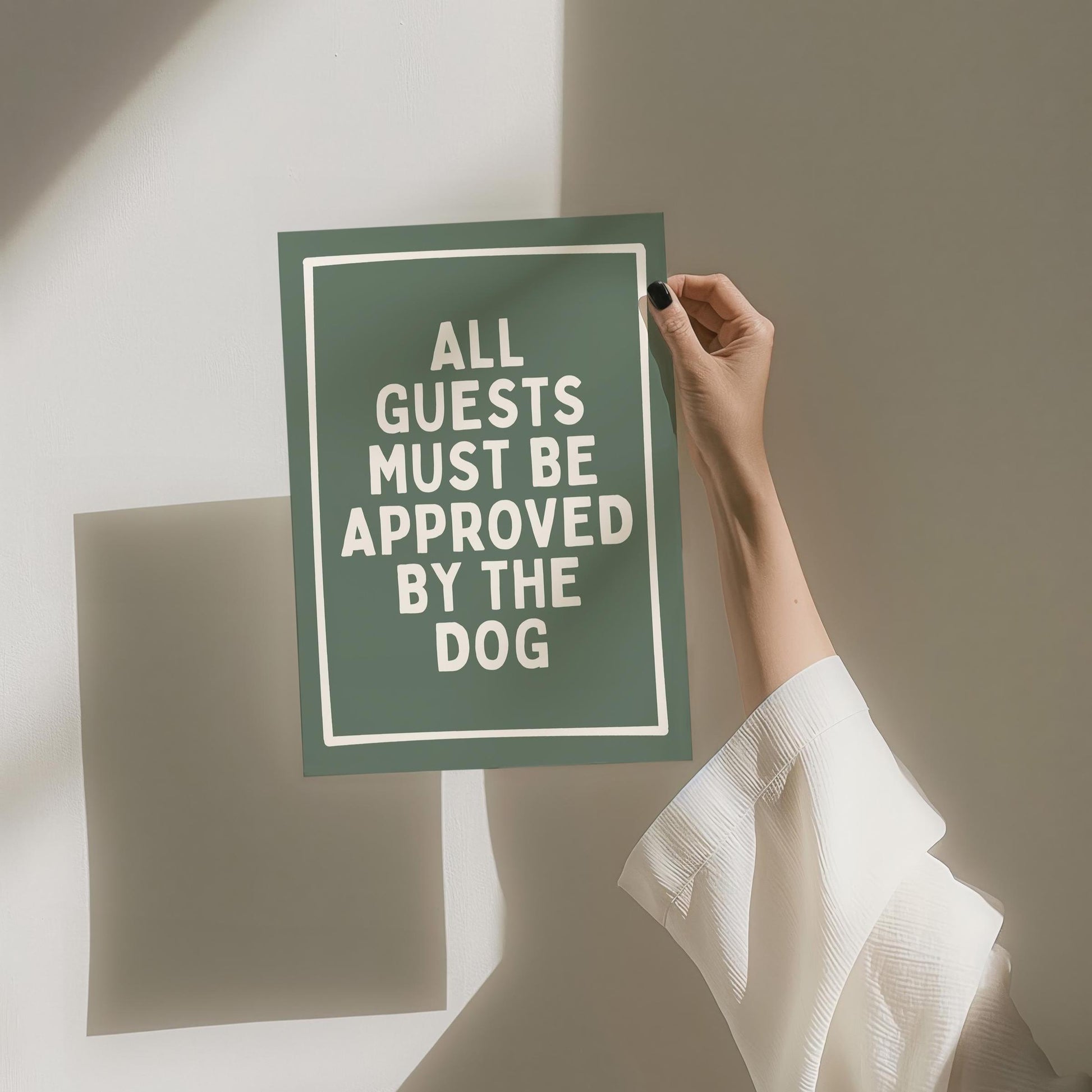 Funny Dog Art Print: 'All Guests Must Be Approved' Green Wall Art