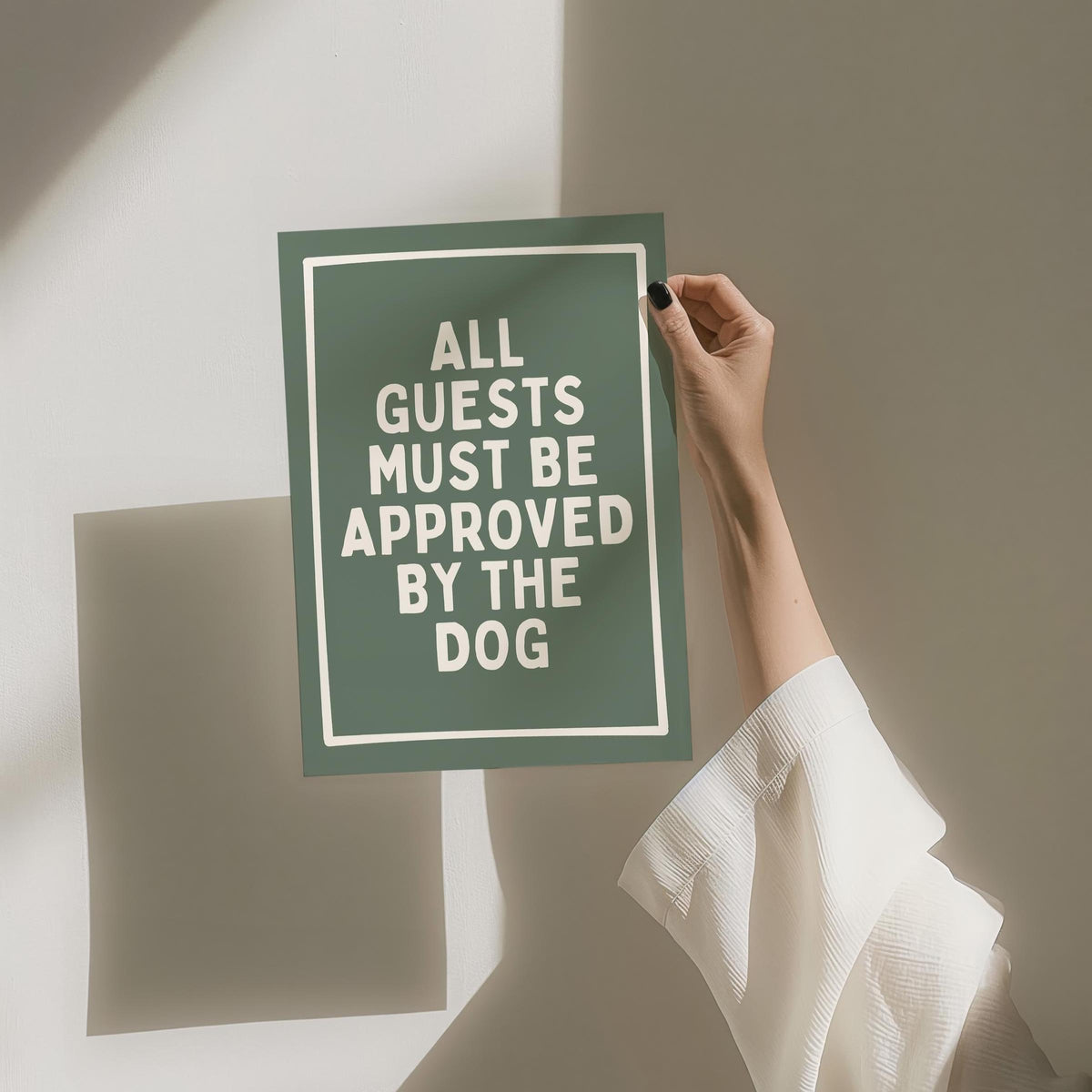 Funny Dog Art Print: 'All Guests Must Be Approved' Green Wall Art