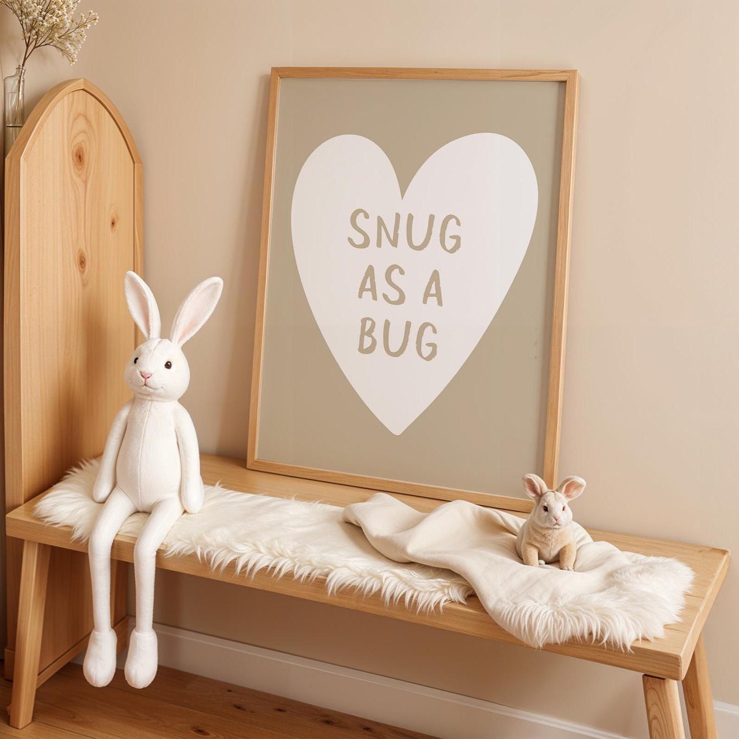 Snug As A Bug Art Print Beige and White Heart