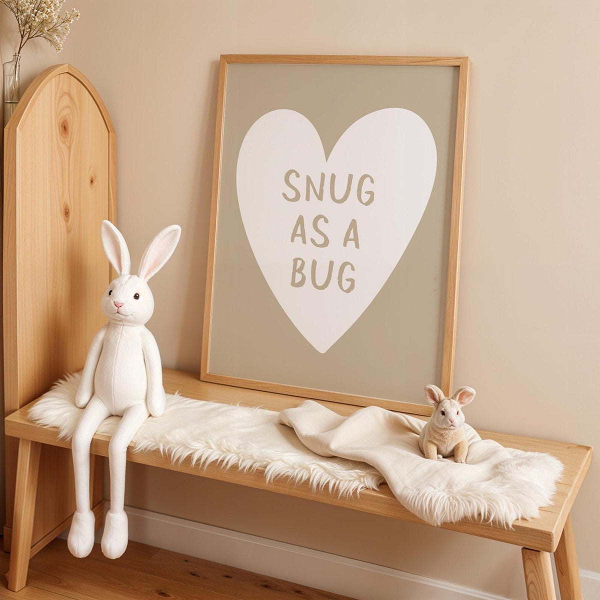 Snug As A Bug Art Print Beige and White Heart