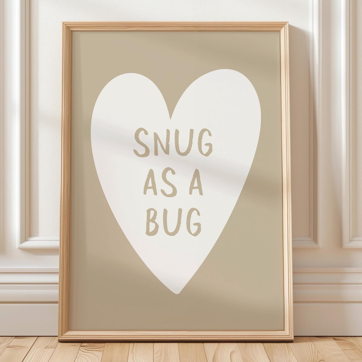 Snug As A Bug Art Print Beige and White Heart
