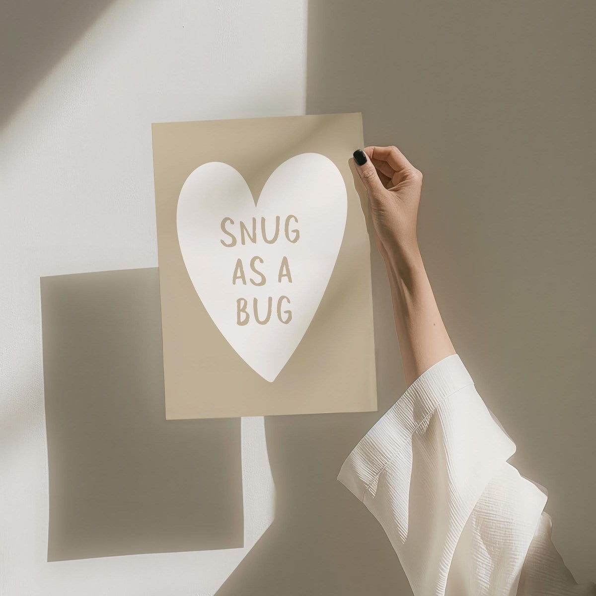 Snug As A Bug Art Print, Beige Bedroom Wall Art, Above Bed Poster