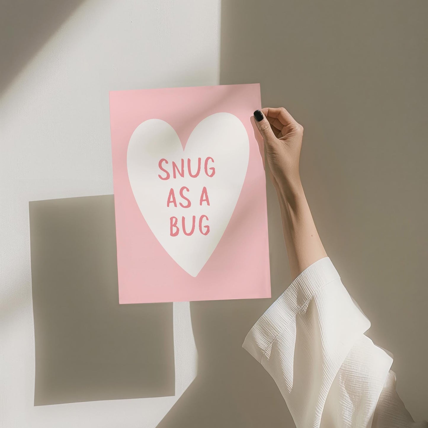 Snug As A Bug Art Print, Pink Bedroom Wall Art, Above Bed Poster