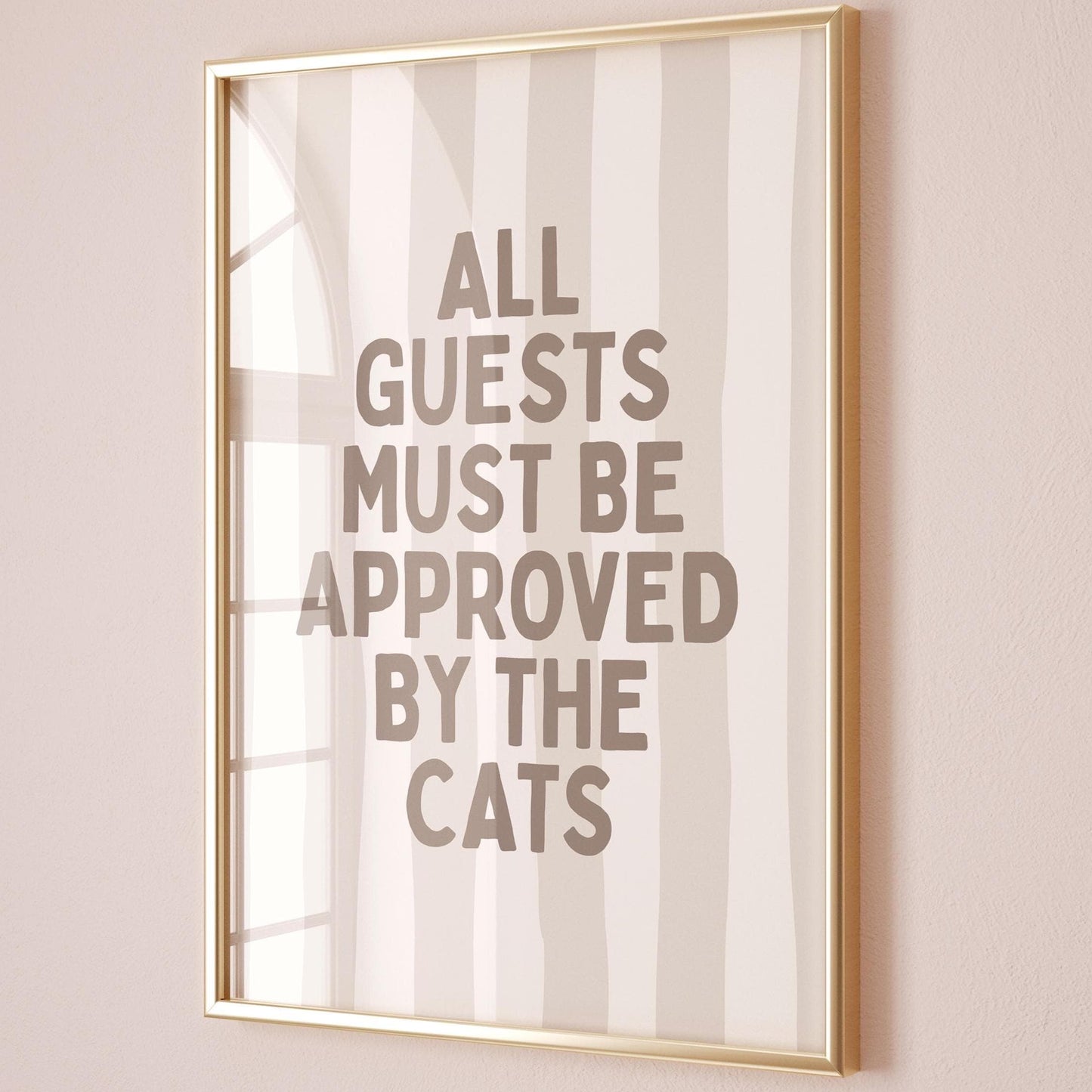 All Guests Must Be Approved By The Cats Print, Funny Typography Wall Art Cat Lover Gift, Hallway Wall Decor