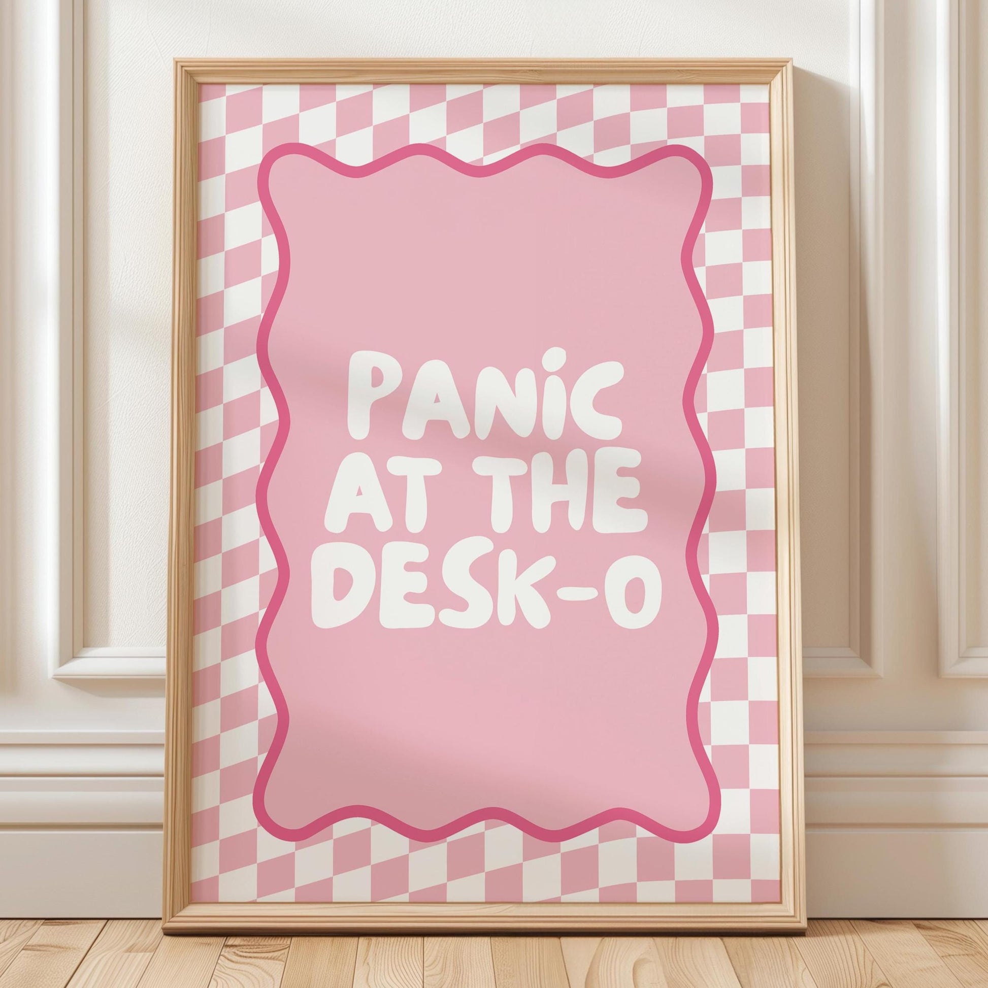 Panic At The Desk-O Art Print, Funny Office Poster, Work From Home Wall Art, Funky Pink Decor