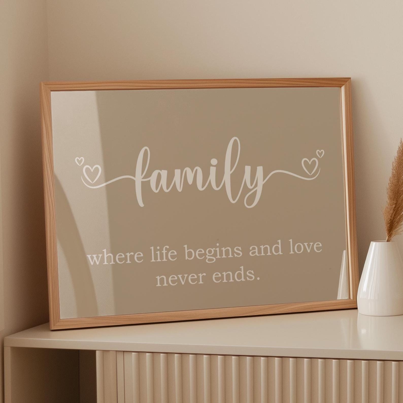 Family Where Life Begins and Love Never Ends Beige Landscape Art Print