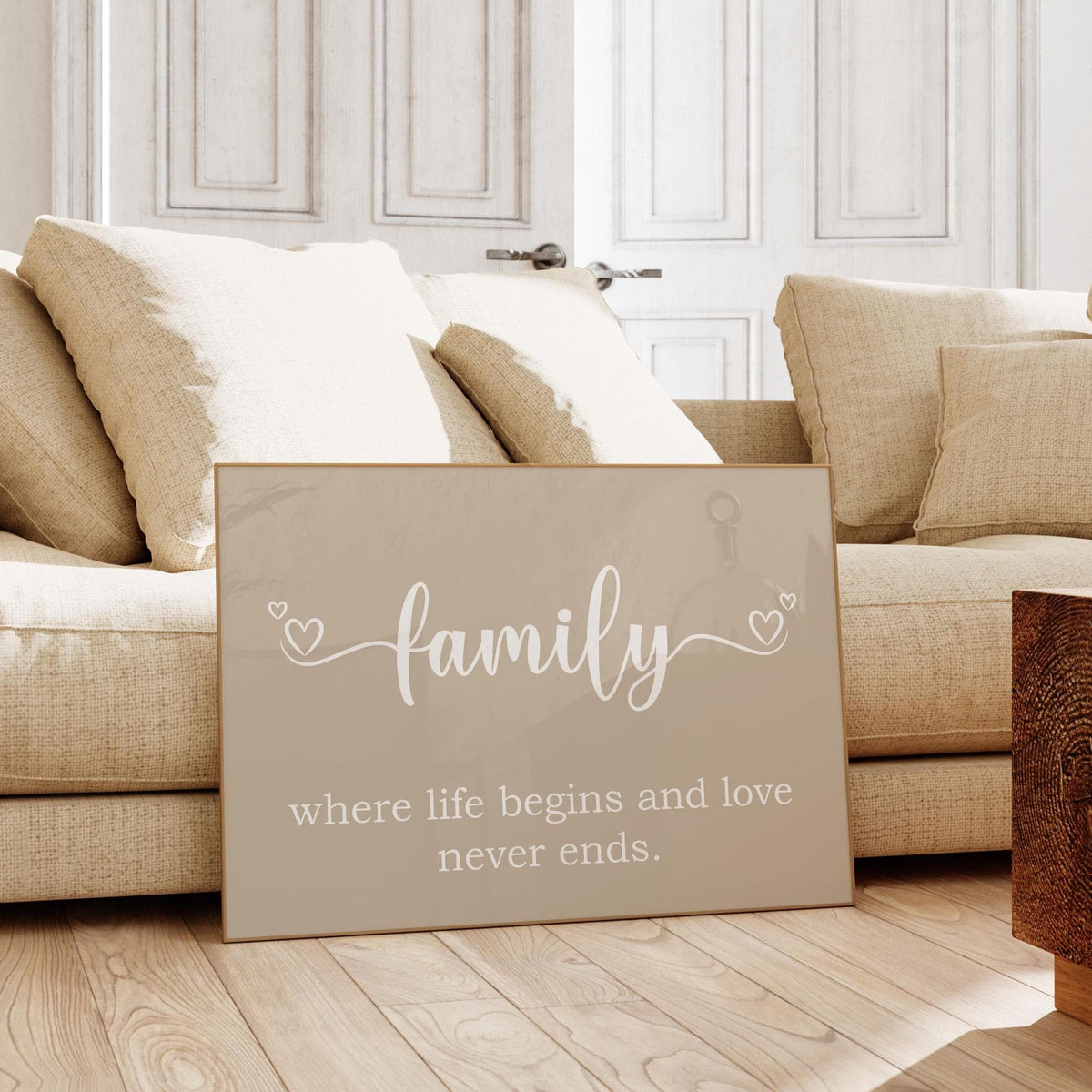 Family Where Life Begins and Love Never Ends Beige Landscape Art Print