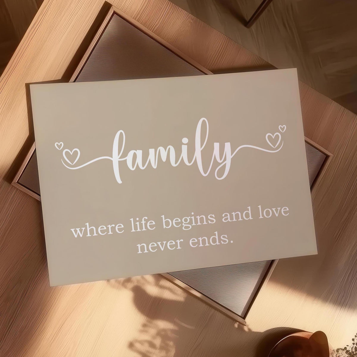 Family Where Life Begins and Love Never Ends Beige Landscape Art Print