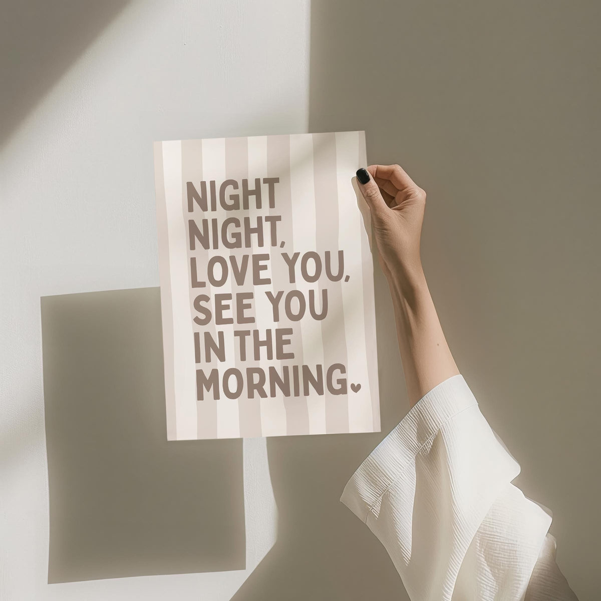Night Night, Love You See You In The Morning Art Print, Kids Bedroom Poster, Nursery Wall Art, Above Bed Wall Print, Beige Striped Decor