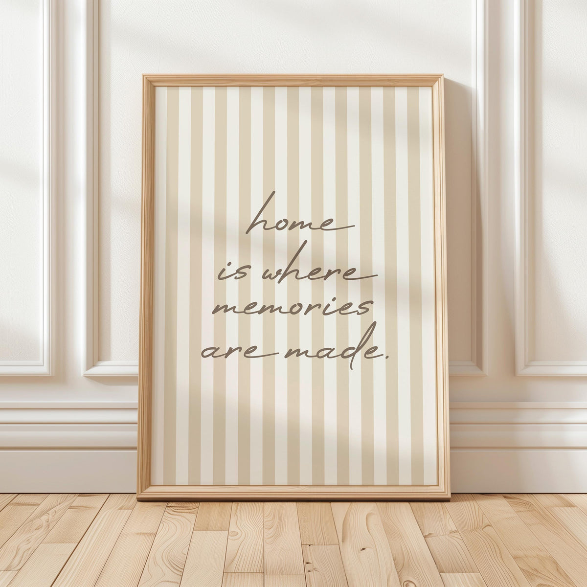 Home Is Where Memories Are Made Art Print, Neutral Striped Hallway Wall Decor