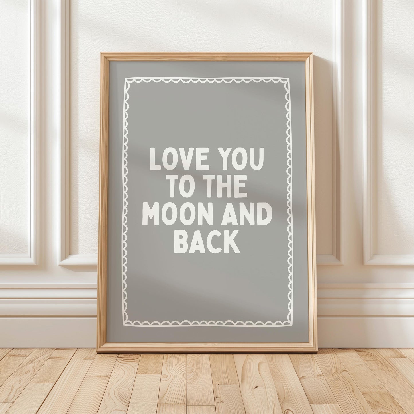 Love You To The Moon And Back Art Print, Cute Bedroom Wall Print, Kids Room Decor, Above Bed Poster, Grey Decor