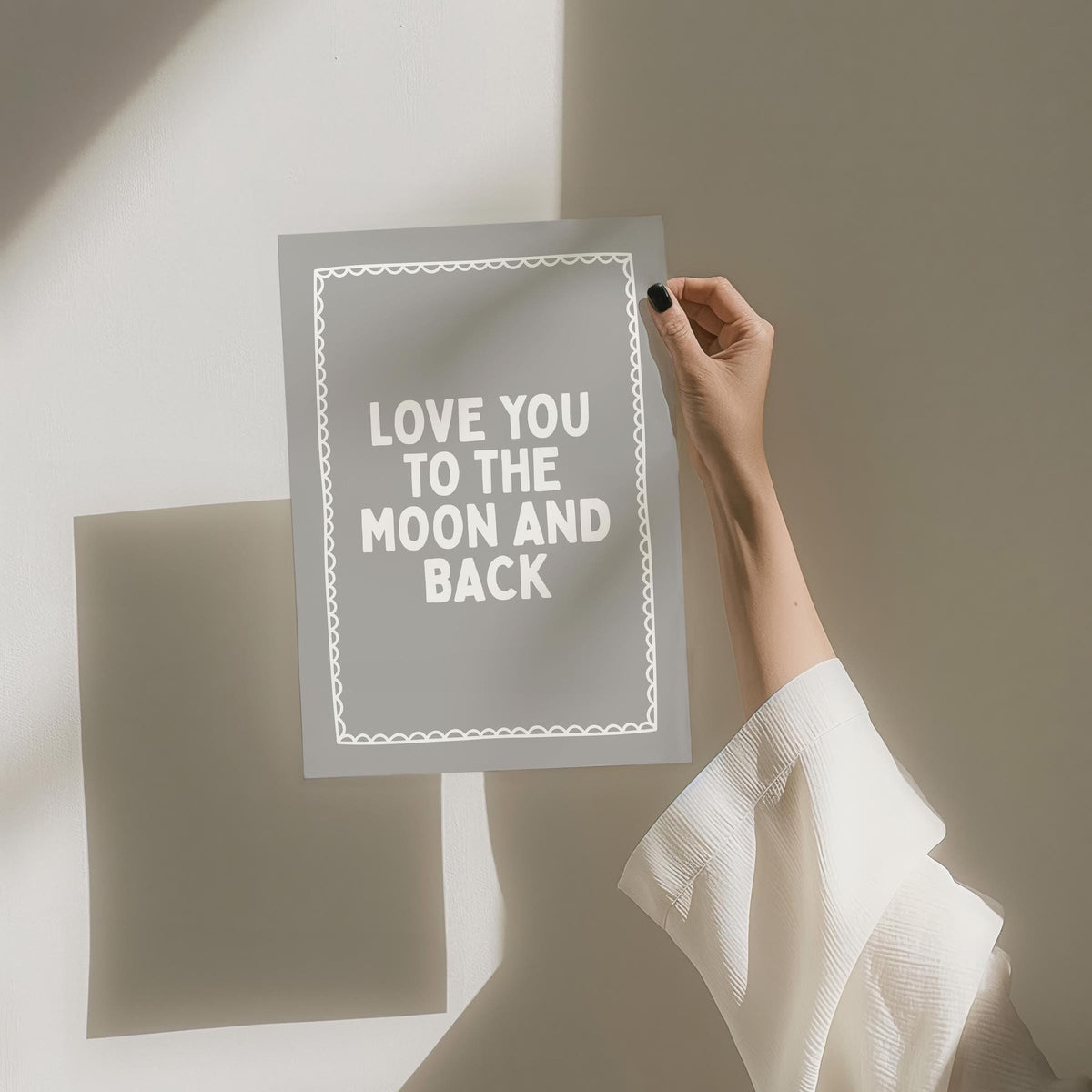 Love You To The Moon And Back Art Print, Cute Bedroom Wall Print, Kids Room Decor, Above Bed Poster, Grey Decor