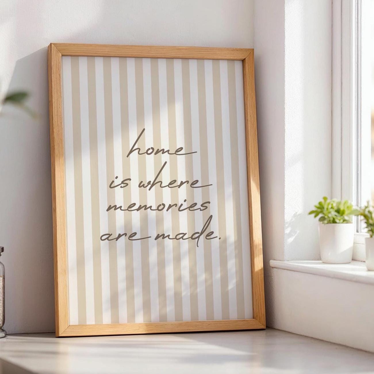 Home Is Where Memories Are Made Art Print, Neutral Striped Hallway Wall Decor