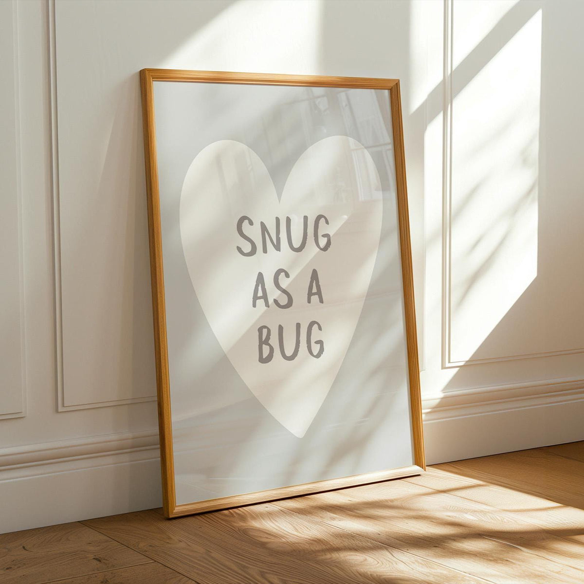 Snug As A Bug Art Print, Light Grey Bedroom Wall Art, Above Bed Poster