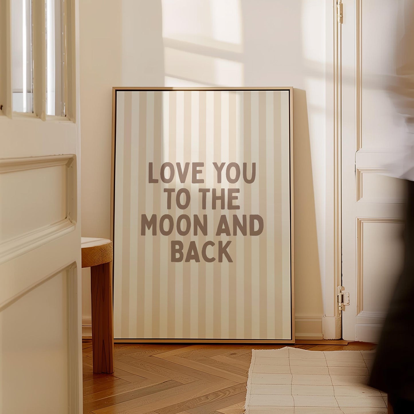 Love You To The Moon And Back Art Print, Cute Striped Bedroom Wall Print, Kids Room Decor, Above Bed Poster, Bohemian Beige Decor