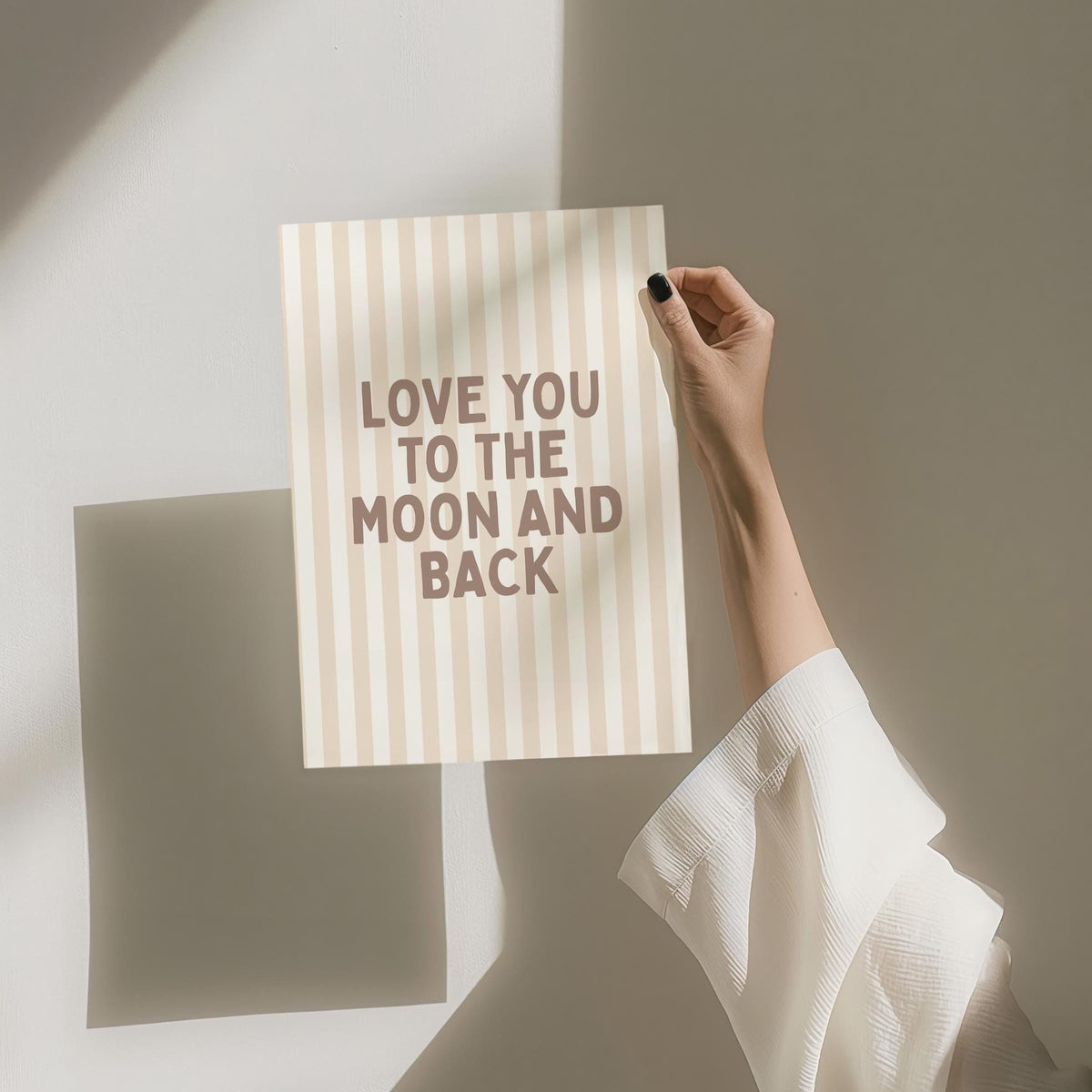 Love You To The Moon And Back Art Print, Cute Striped Bedroom Wall Print, Kids Room Decor, Above Bed Poster, Bohemian Beige Decor