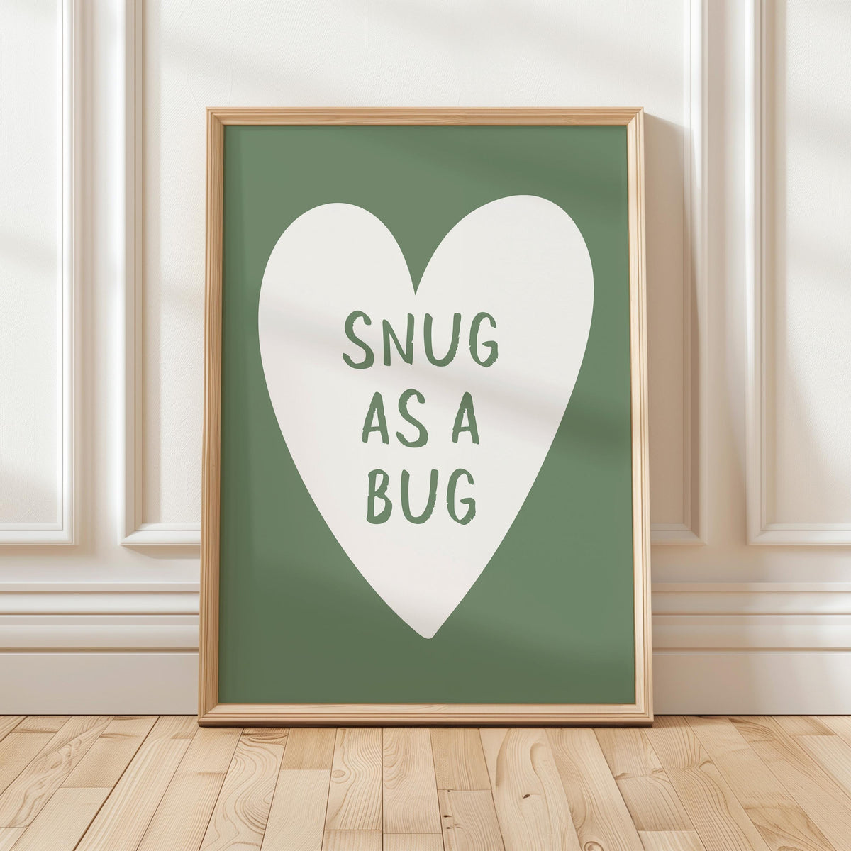 Snug As A Bug Art Print, Green Bedroom Wall Art, Above Bed Poster