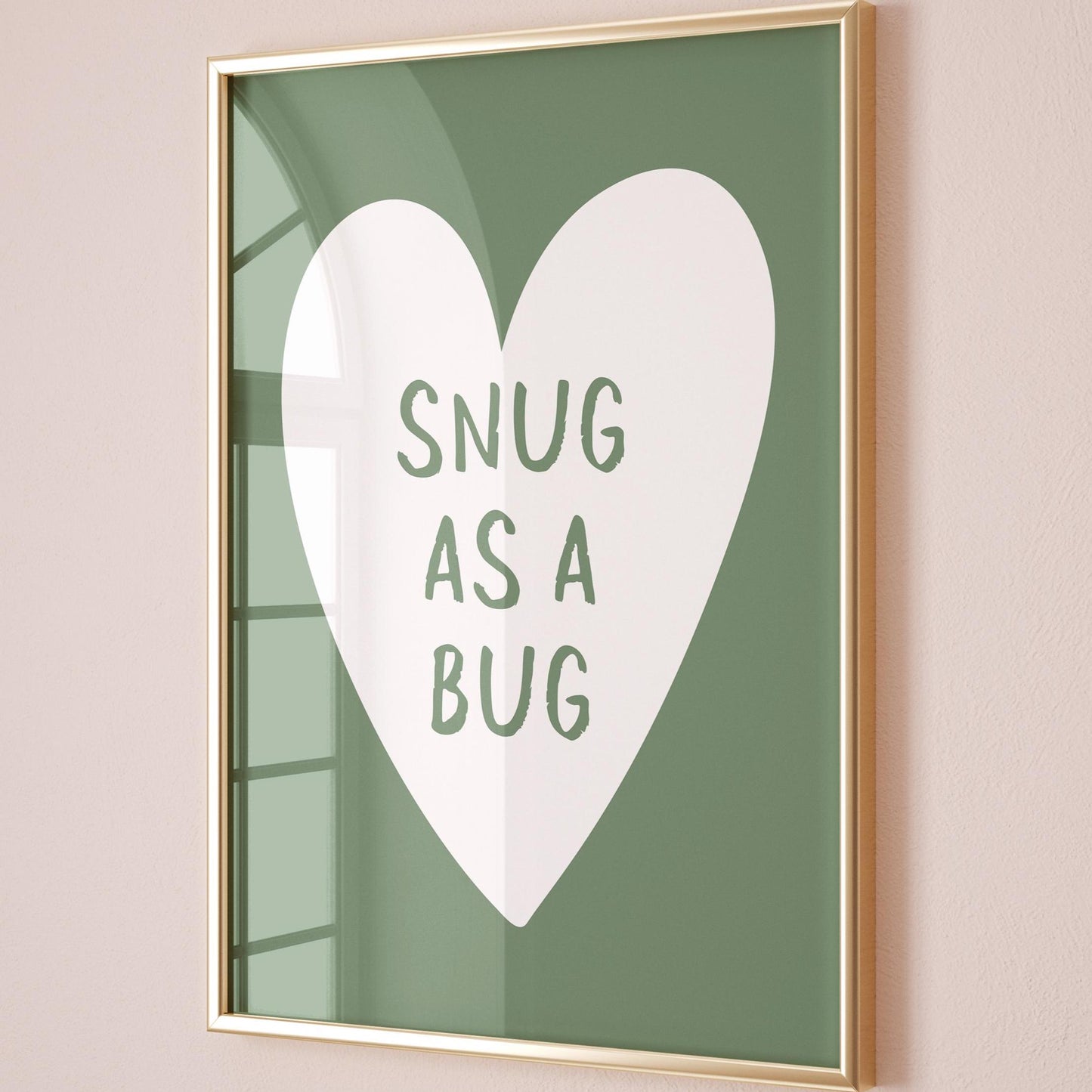 Snug As A Bug Art Print, Green Bedroom Wall Art, Above Bed Poster
