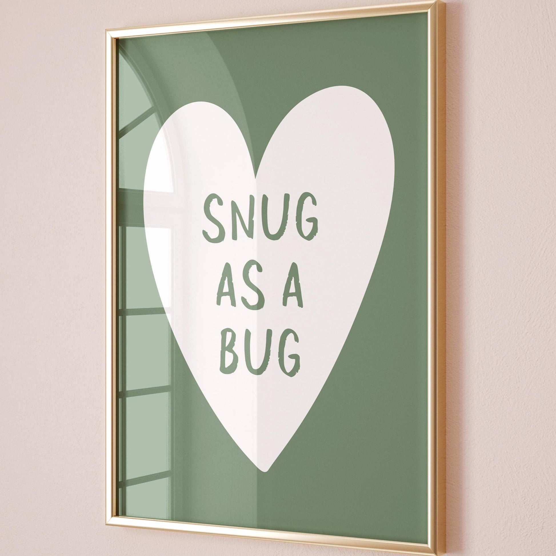 Snug As A Bug Art Print, Green Bedroom Wall Art, Above Bed Poster