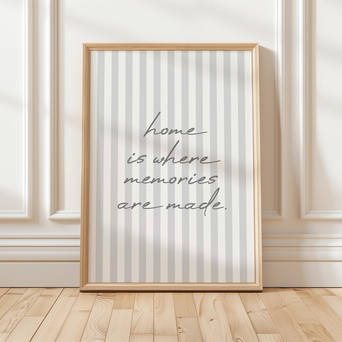 Home Is Where Memories Are Made Art Print, Grey Striped Hallway Wall Decor