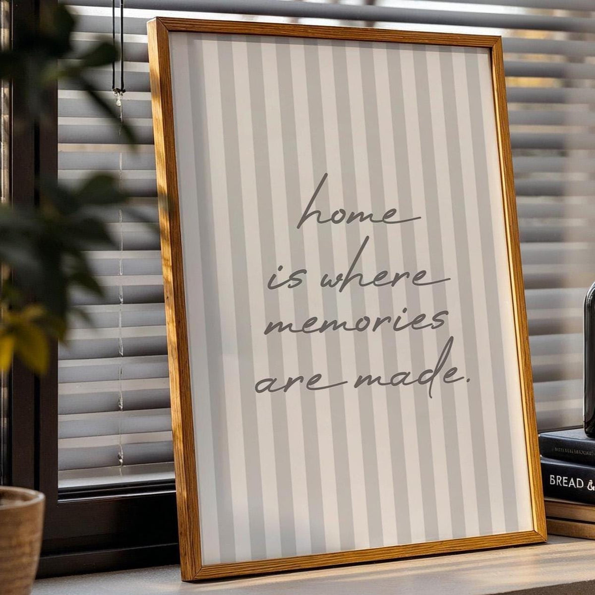Home Is Where Memories Are Made Art Print, Grey Striped Hallway Wall Decor