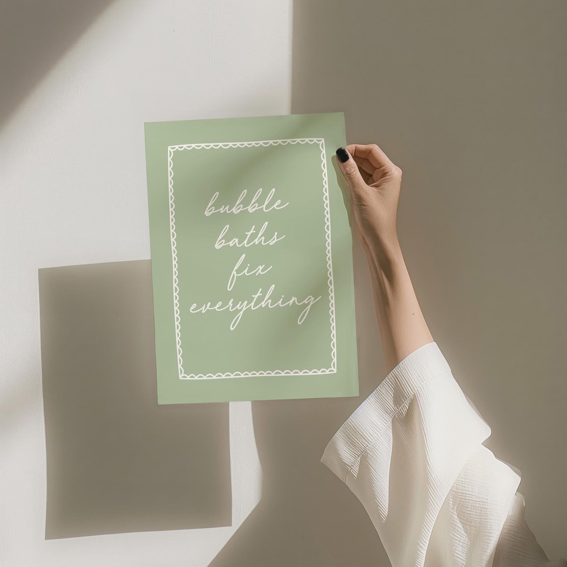 Bubble Baths Fix Everything Art Print, Sage Green Bathroom Wall Decor