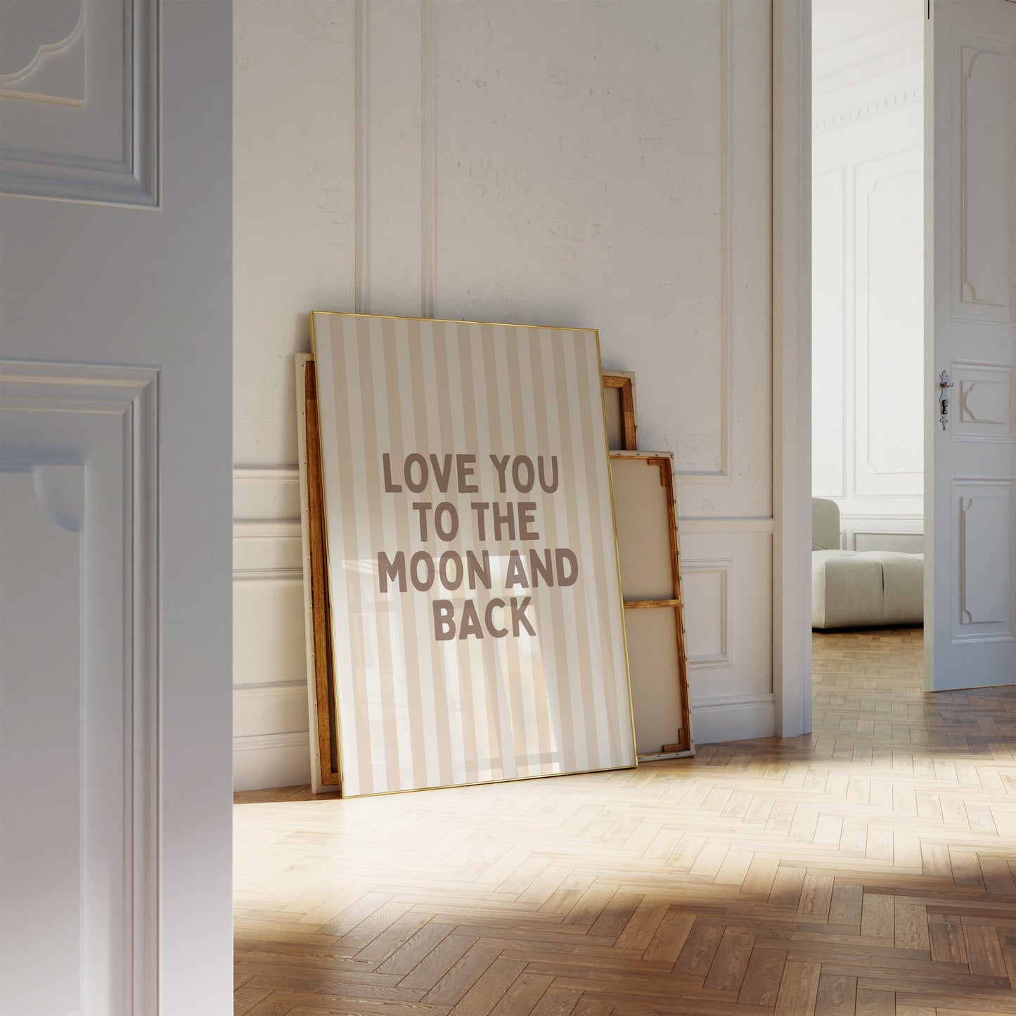 Love You To The Moon And Back Art Print, Cute Striped Bedroom Wall Print, Kids Room Decor, Above Bed Poster, Bohemian Beige Decor