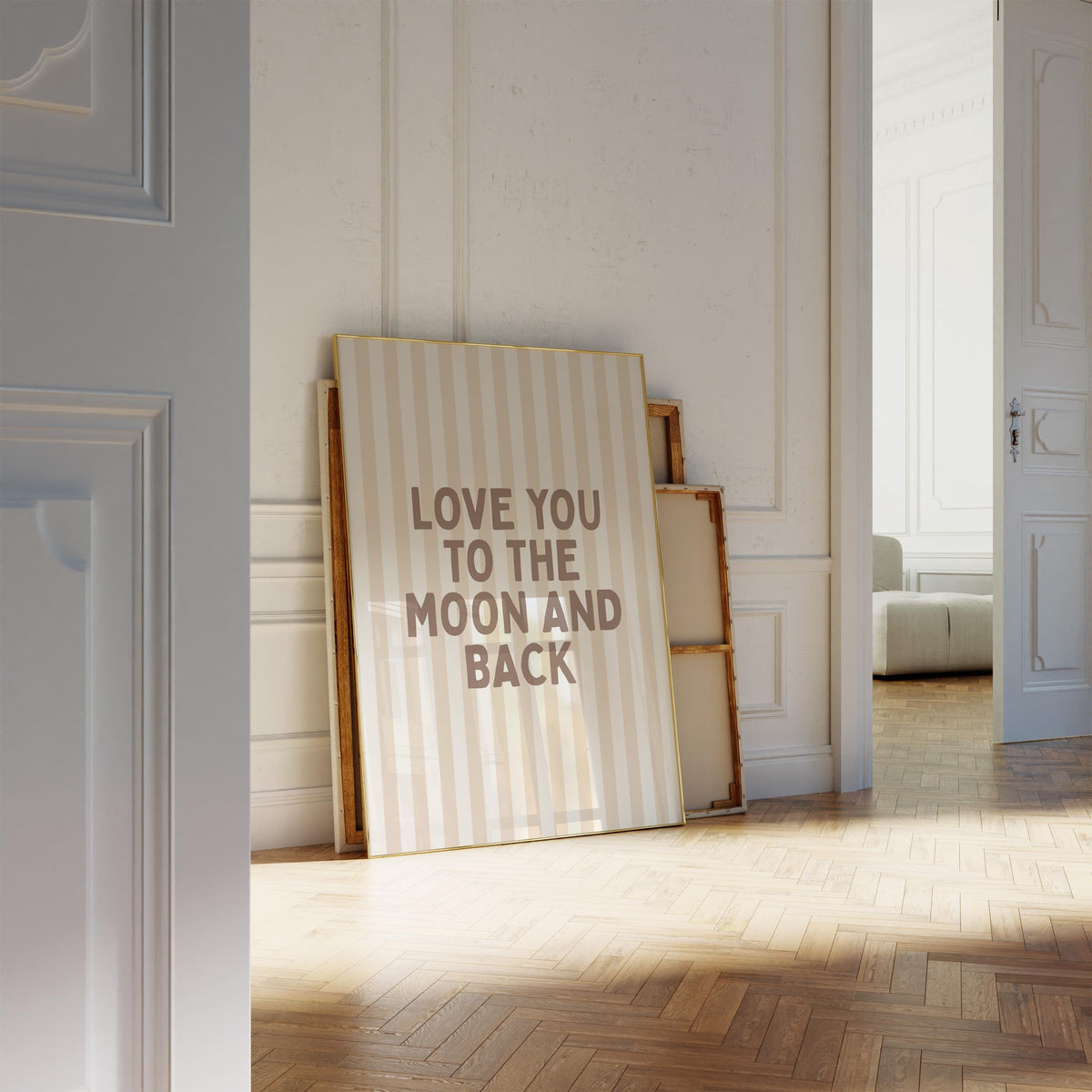 Love You To The Moon And Back Art Print, Cute Striped Bedroom Wall Print, Kids Room Decor, Above Bed Poster, Bohemian Beige Decor
