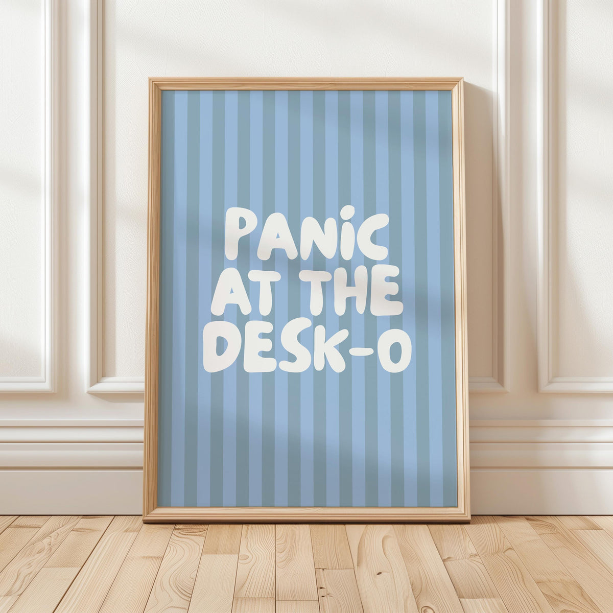Panic At The Desk-O Art Print, Funny Office Poster, Work From Home Wall Art, Funky Blue Decor