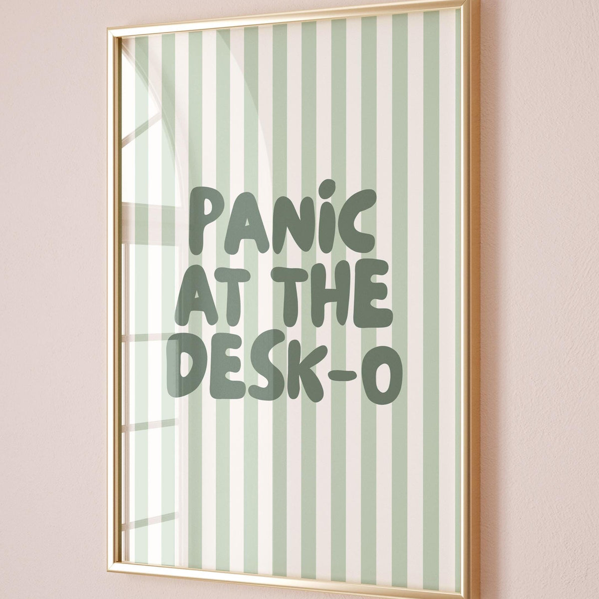 Panic At The Desk-O Art Print, Funny Office Poster, Work From Home Wall Art, Green Striped Decor