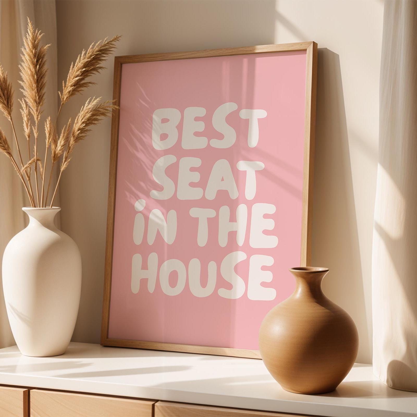 Best Seat In The House Art Print, Funny Above Toilet Wall Art, Trendy Retro Pink Bathroom Wall Decor