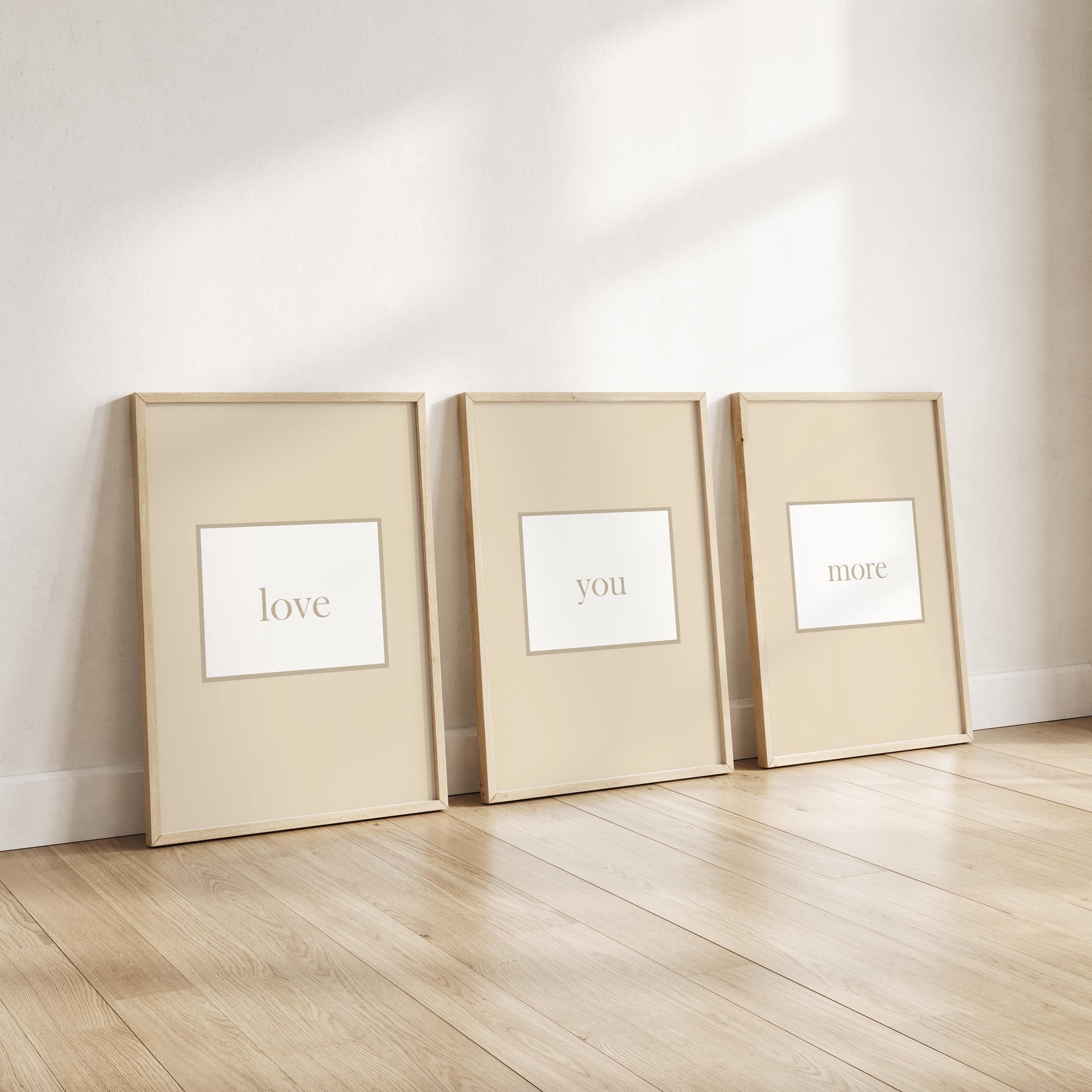 love you more beige 3 set art prints