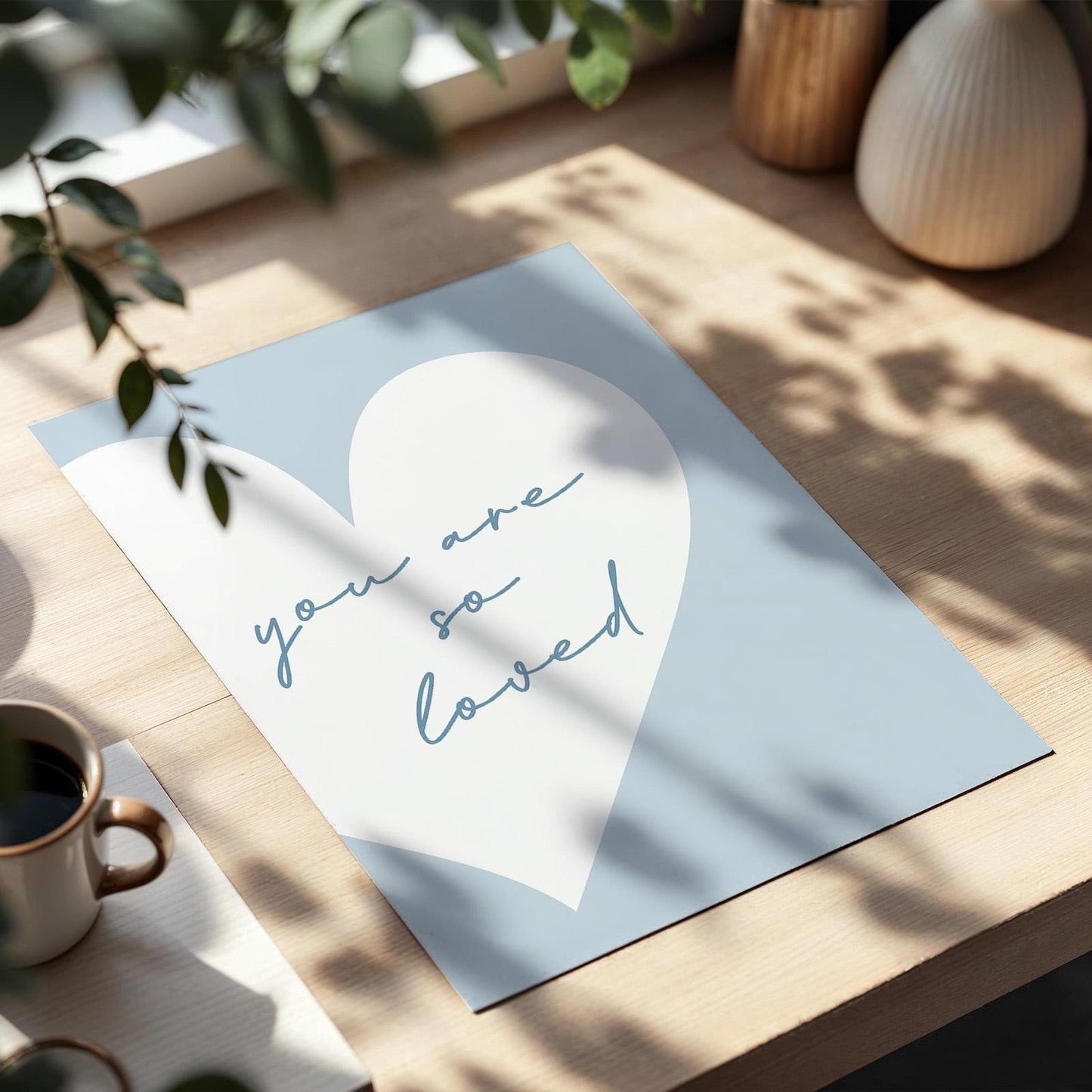 You Are So Loved Art Print, Cute Room Wall Art, Light Blue Bedroom Decor