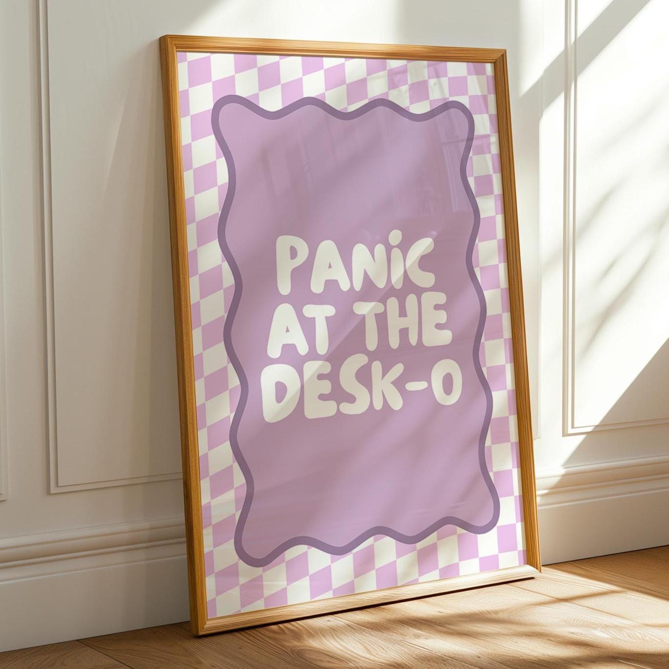 panic at the desko purple checkered art print