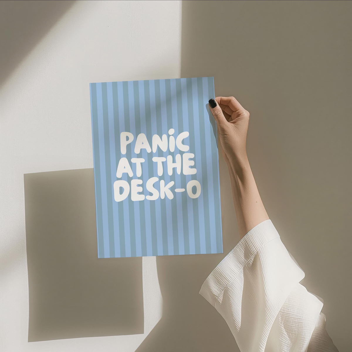 Panic At The Desk-O Art Print, Funny Office Poster, Work From Home Wall Art, Funky Blue Decor