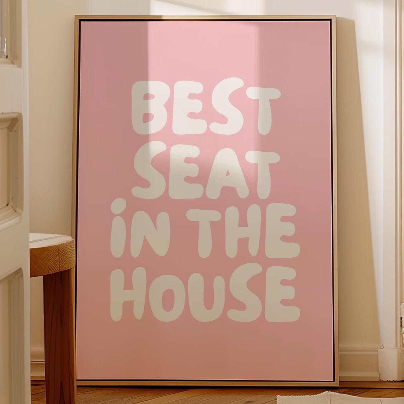 Best Seat In The House Art Print, Funny Above Toilet Wall Art, Trendy Retro Pink Bathroom Wall Decor